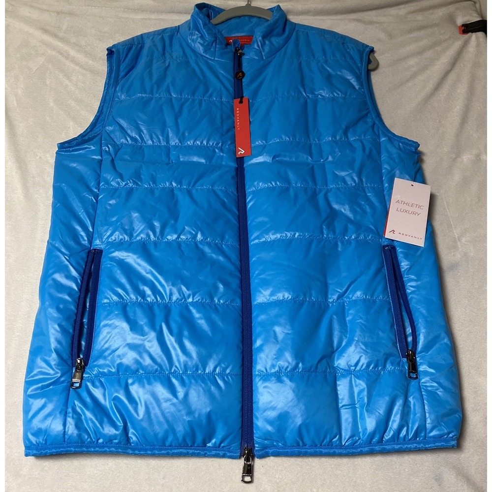 NEW Redvanly Mens Golf Bolton Vest Size Large Malibu Blue Quilted Puffer R2395